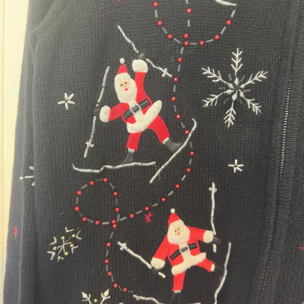 VTG Designers Originals Studio Fa La La Christmas Zip Up Cardigan Sweater Size L - Picture 7 of 13